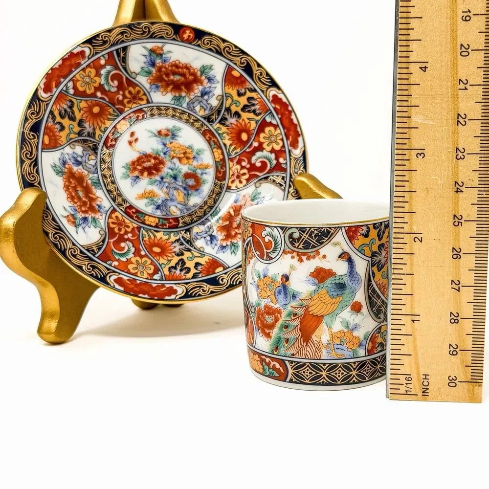 Vintage Yamasen Japan Peacock Demitasse Coffee Set 15 Pc Porcelain NEW